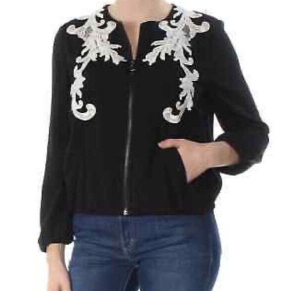 Kobi Halperin Sz XS Jacket Miriam Black White Applique Bomber Coat Classic